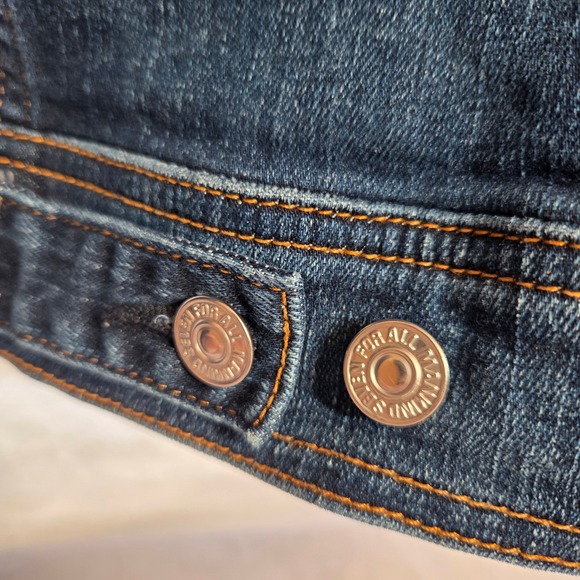 7 For All Mankind Women's Medium Wash Shadow Pocket Denim Jacket Classic Trucker - Picture 6 of 12